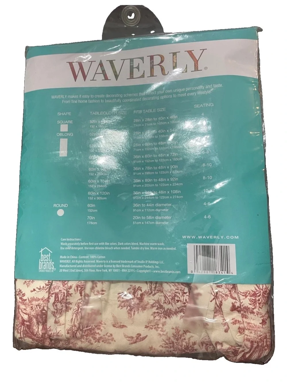 Waverly Cream and Red Toile Fabric Tablecloth - Classic Dining Linen